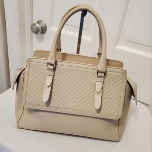 Vittoria Napoli Off White Double Handle Strap Leather Large Satchel Business
